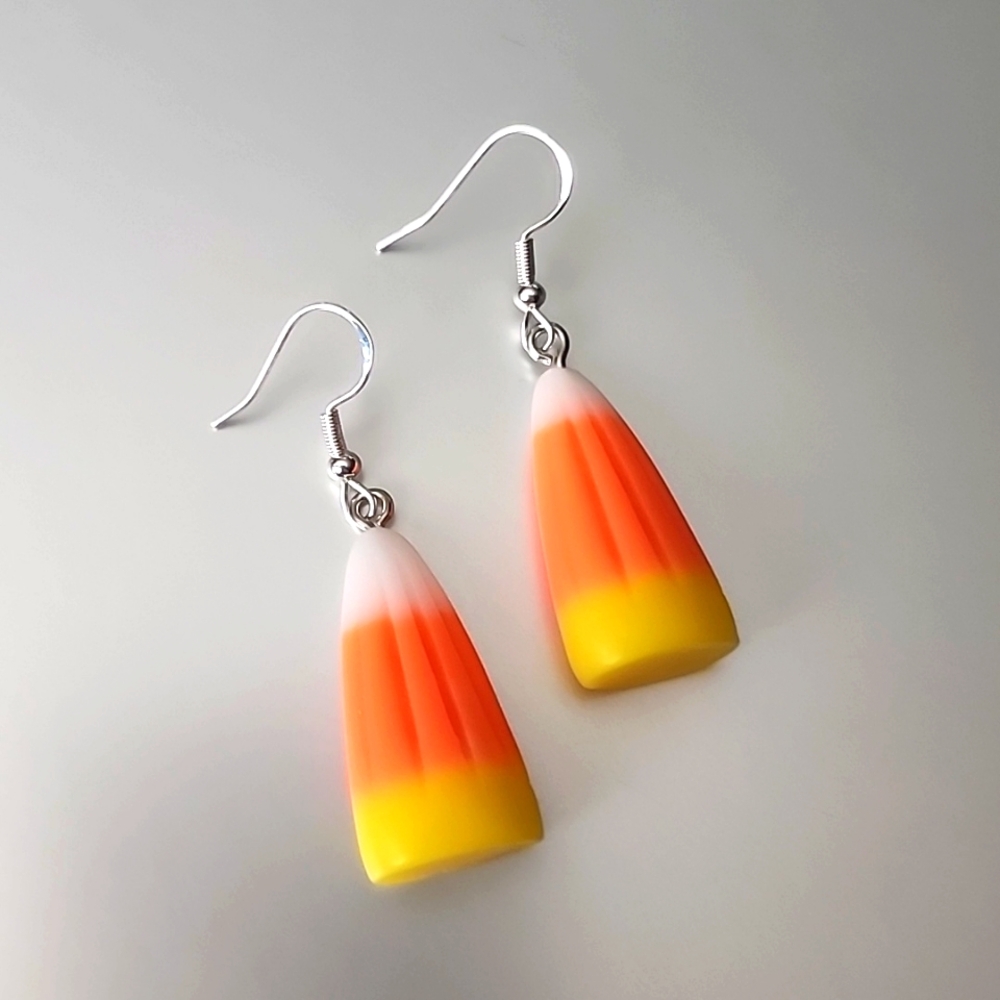 Candy Corn Earrings Fall Harvest Haloween Whimsy Acrylic Resin